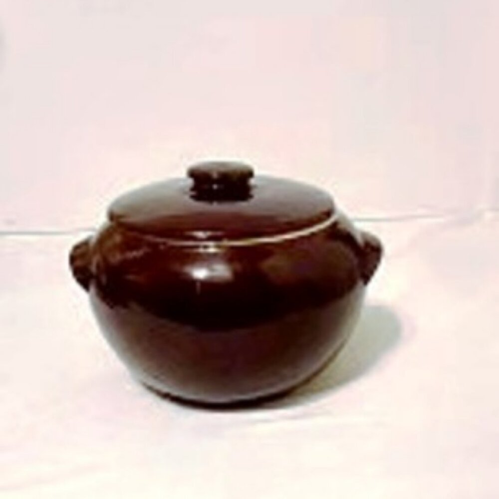 VTG Hull Pottery Brown Glazed Stone Wear Crock Bean Pot USA Handles 2 Quart
